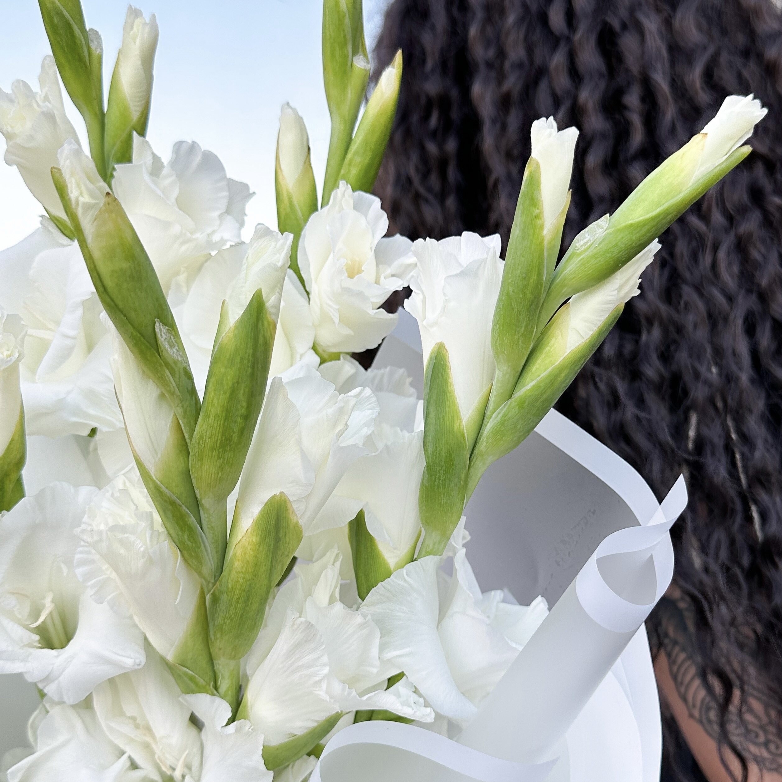Монобукет из 5 белых гладиолусов