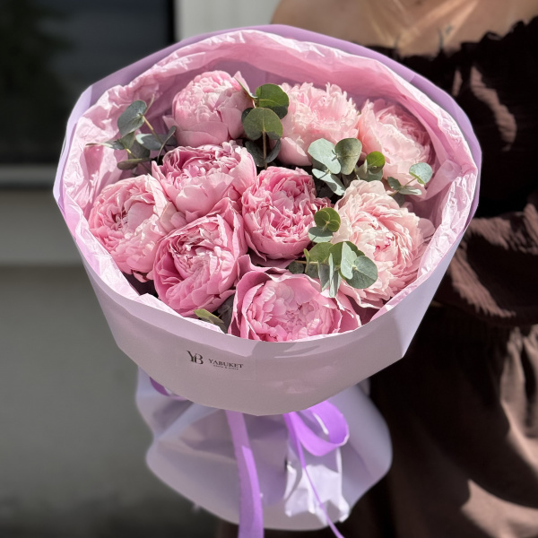 Монобукет из 9 розовых пионов