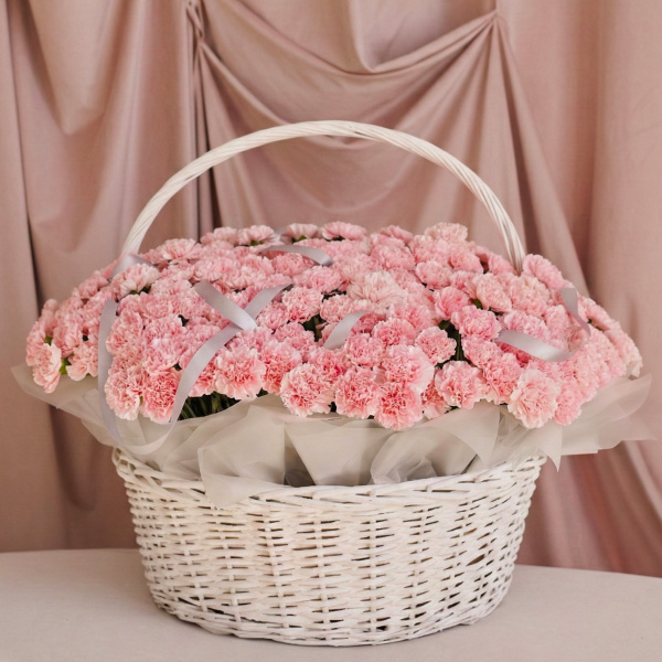 Композиция в корзине 251 розового диантуса