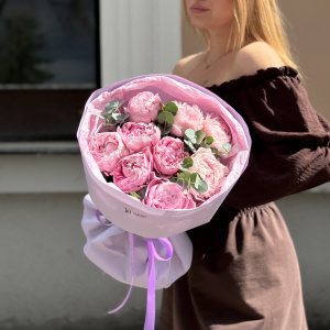 Монобукет из 9 розовых пионов